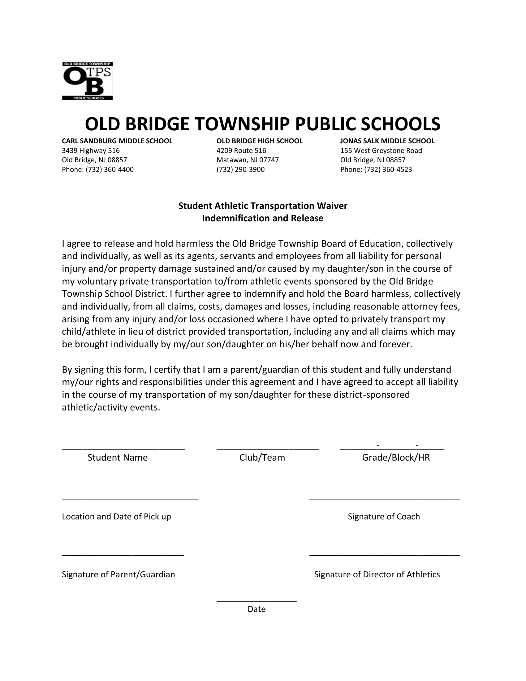Student Transportation Waiver